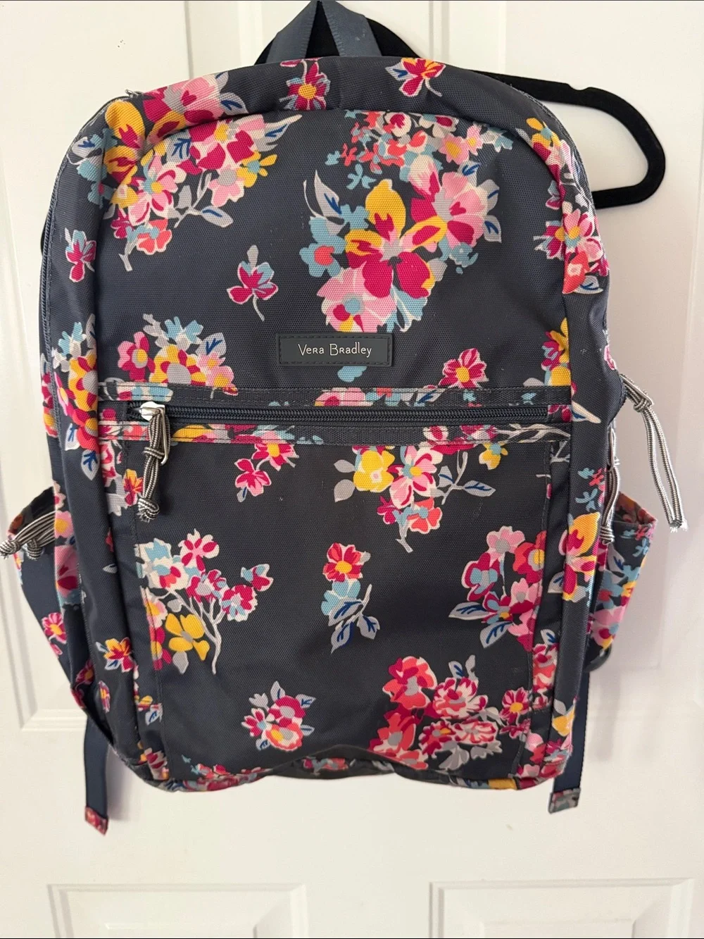 Vera Bradley Dark Gray Floral Backpack with Pink, Yellow & Blue Blooms